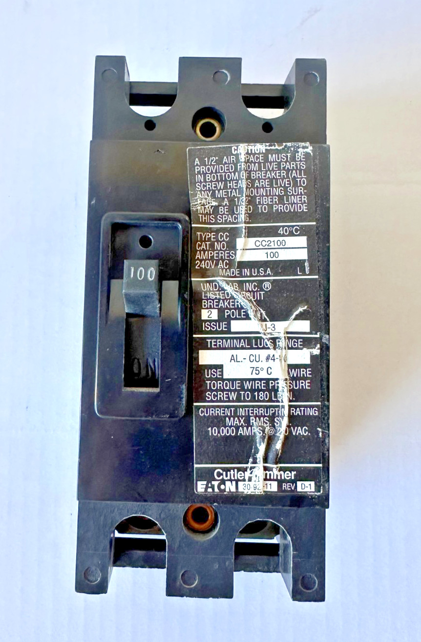 EATON, CUTLER-HAMMER, CC2100, 100A, 2 POLE, 240V, CIRCUIT BREAKER *RECONDITIONED