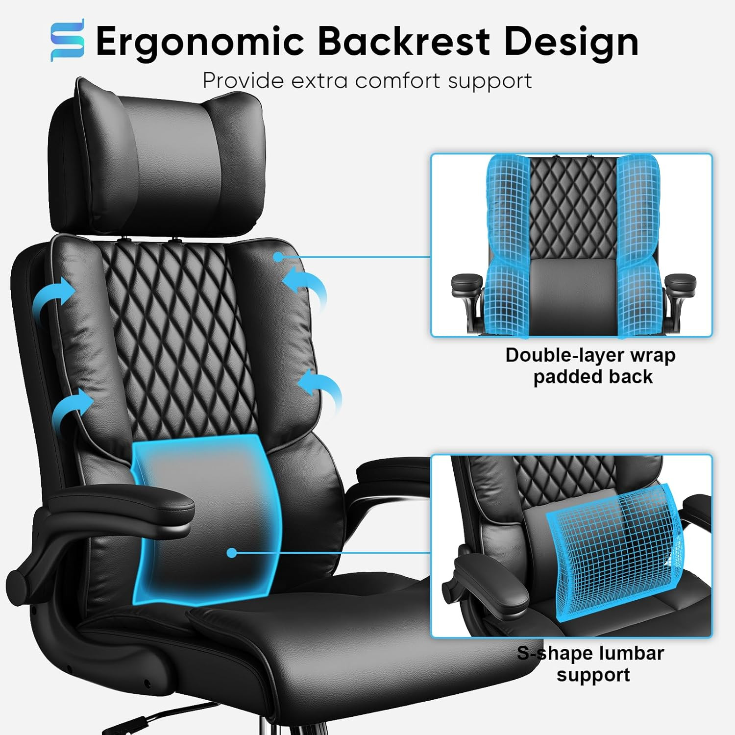 Ergonomic Executive Office Chair with Adjustable Headrest & Lumbar Support