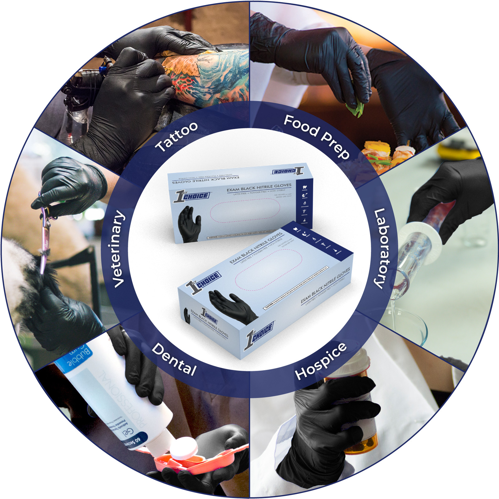 1st Choice Black Nitrile Disposable Exam/Medical Gloves 3 Mil, Latex-Free, 100