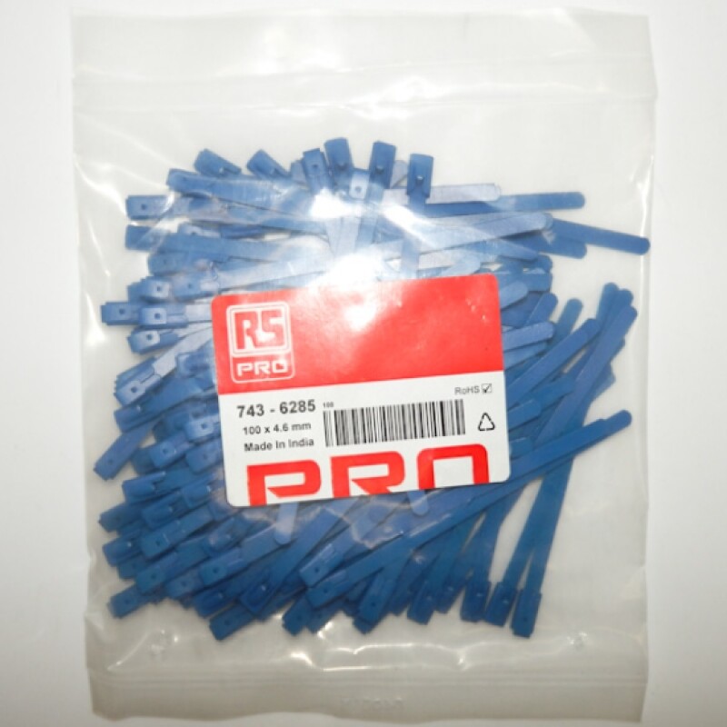 RS Pro 3.94 x 0.18 in Blue Cable Tie Stainless Steel Roller Ball Head 7436285