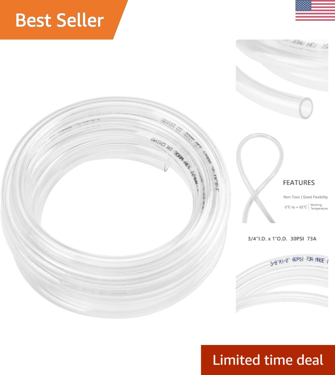5ft Clear Vinyl Tubing, 3/4″ ID, Flexible PVC Hose – BPA Free & Non-Toxic