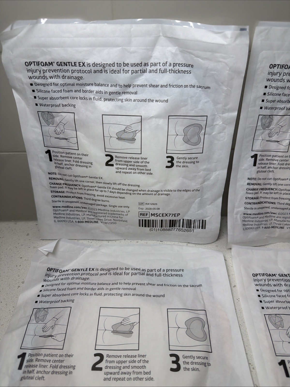 Medline Optifoam Gentle EX Silicone Faced Foam Dressing 7×7 Sacral (4 dressings)