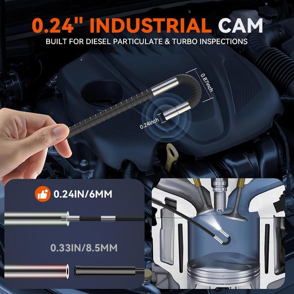 3.3ft 1080P HD Articulating Borescope Camera with 0.24 Inch Probe and Light