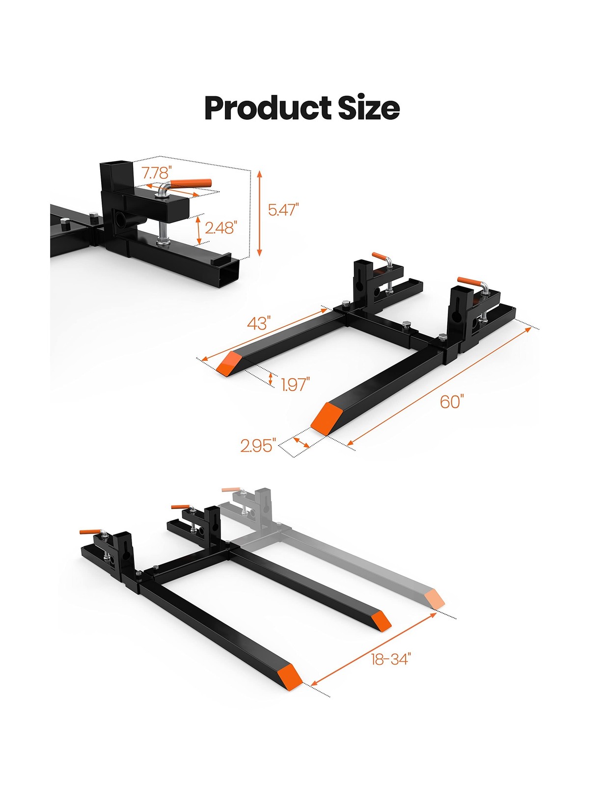 Garvee 60 Inch Clamp on Pallet Forks 2000LBS Capacity Heavy Duty Quick Attach…