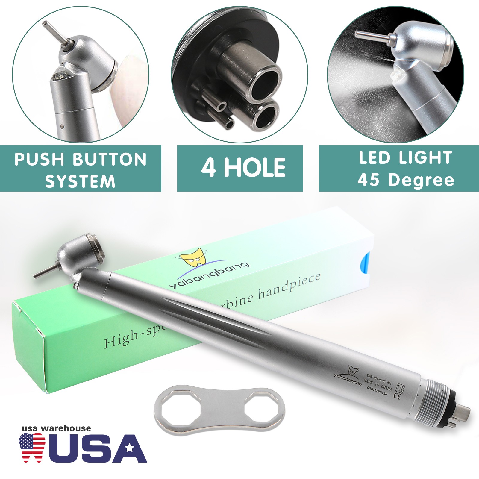 Dental 45 Degree Surgical High Speed Handpiece LED E-generator Push Button 4Hole