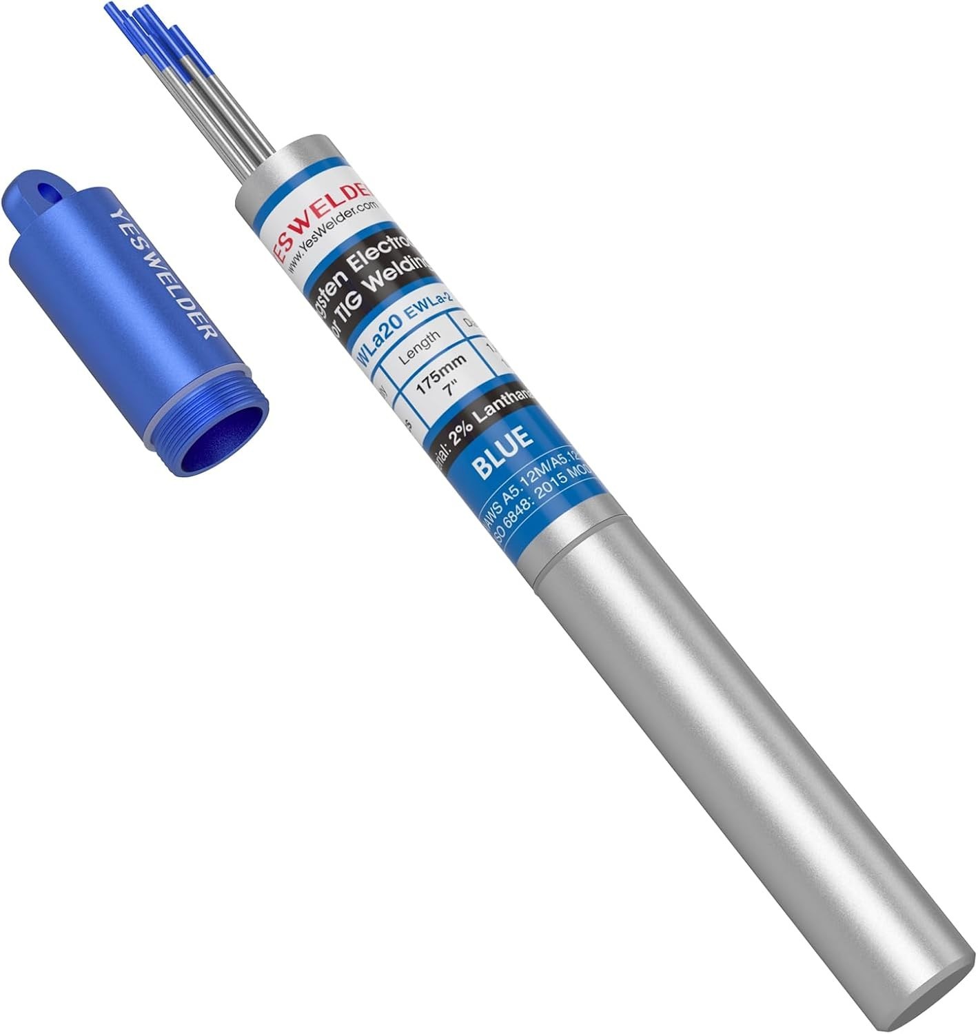 TIG Welding Tungsten Electrode 2% Lanthanated 1/16″ x 7″ Blue, WL20/EWLa-2 10-pk