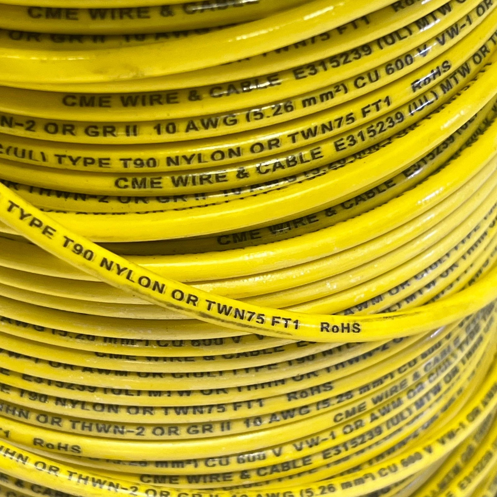 CME Wire & Cable Coated Copper Thhn 10 Str 10 AWG 500′ Yellow E315239