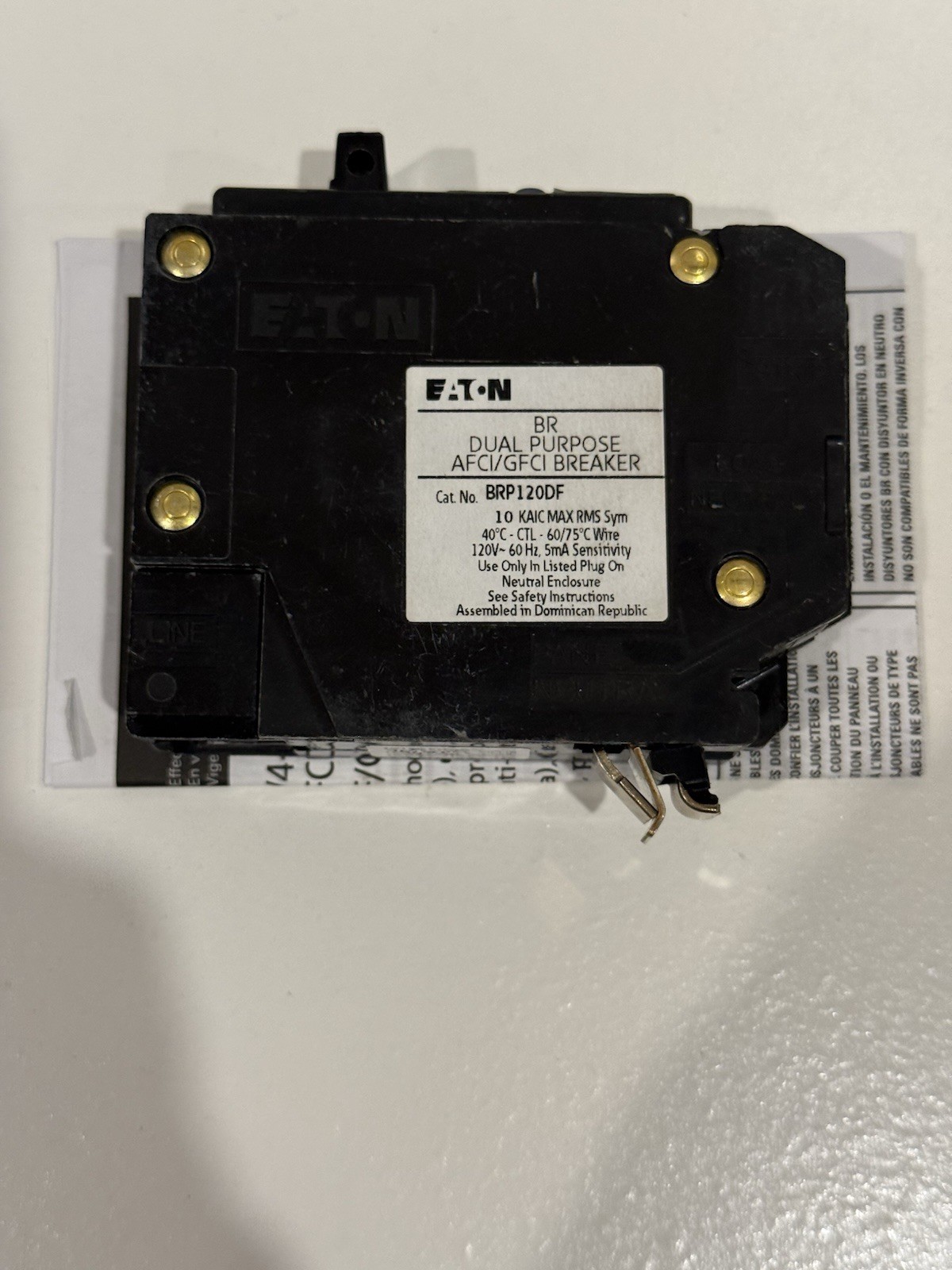 Eaton BRP120DF 120 20A 1-Pole Circuit Breaker *NOB*