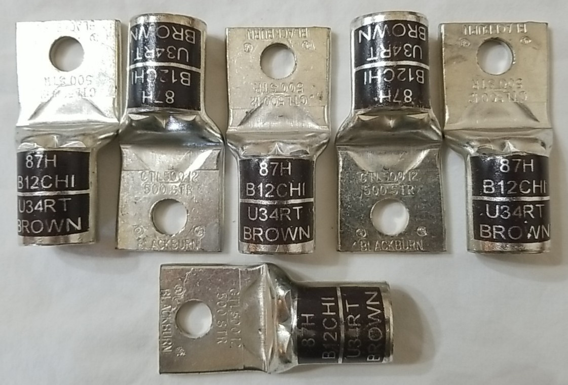 6 BlackBurn Copper Compression Lugs 1 Hole Short Barrel CTL500-12 500 kcmil Wire