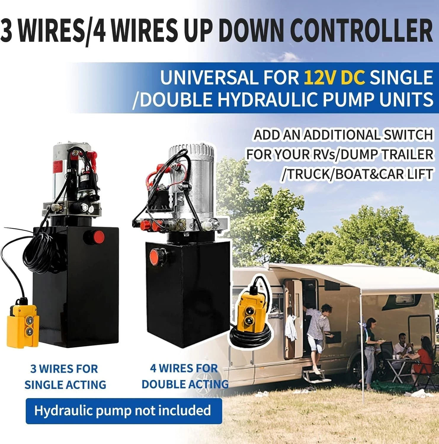 3 Wire Dump Trailer Remote Control Switch 12V for Single Acting Hydraulic Pum…