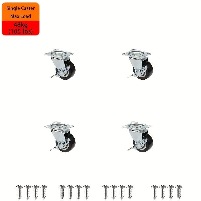 Swivel Caster Wheels with Brake – Quiet, 360° Rotating for Furniture & Carts