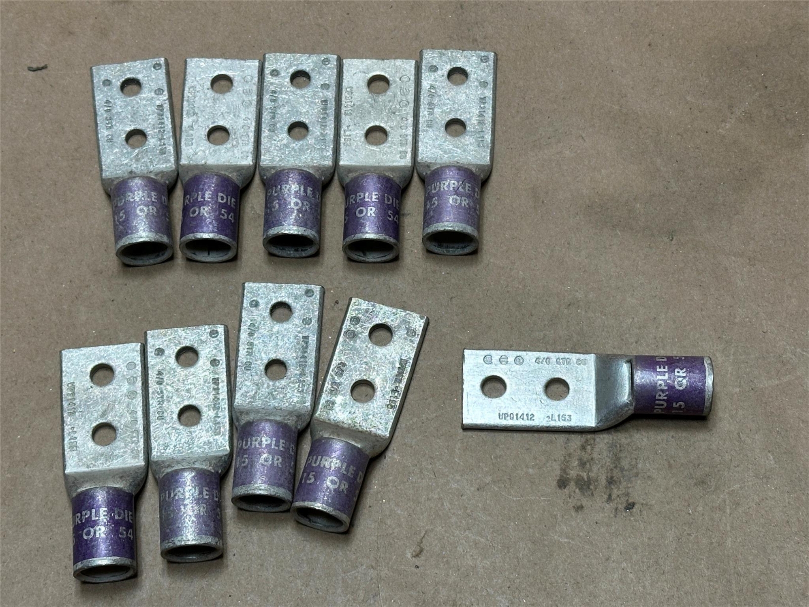 10xPack Terminal Crimp Lug Ends 1/4″ Stud 2 Hole 4/0 AWG STR CU Purple Die 15 54