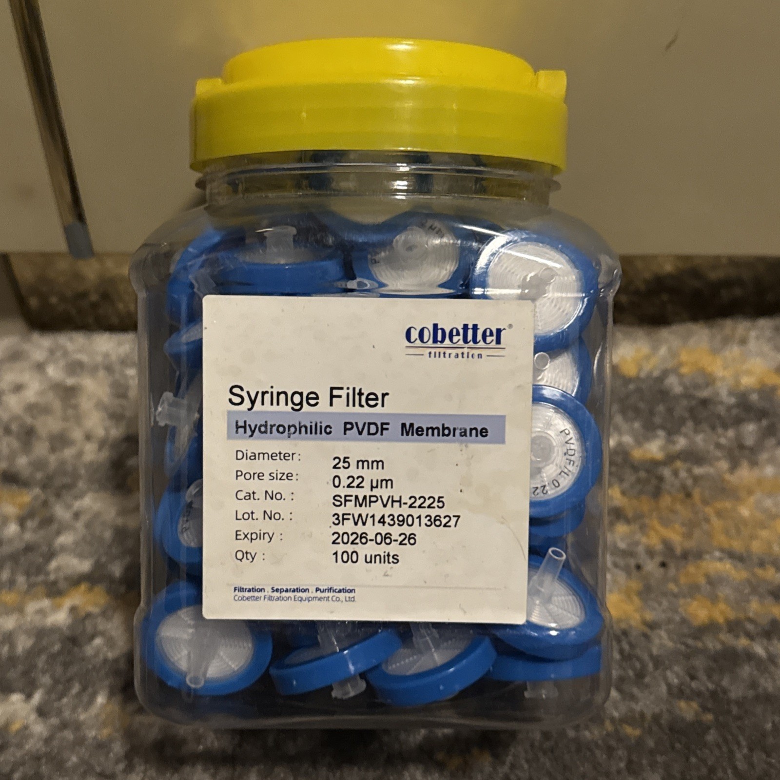 100 Pcs. PVDF MEMBRANE Syringe Lab Filters 0.22um Pore Size 25 mm Hydrophilic
