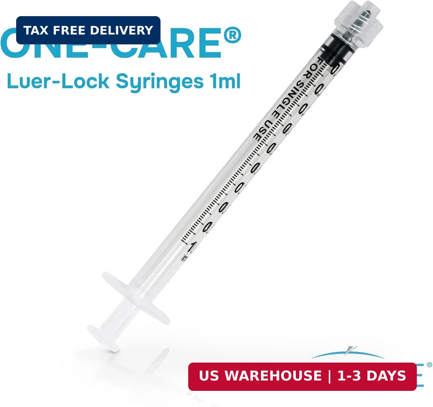ONE-CARE 1ml (1cc) Luer Lock Syringe, box of 100 pcs Individually Packed | High-