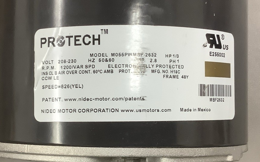 Protech M055PWMBF-2632 1/3HP 1200RPM 208-230V 51-106394-03 Blower Motor (R107)