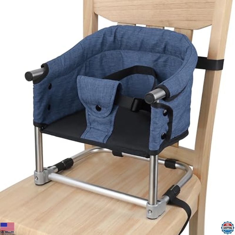 Navy Blue Portable Toddler Booster Seat – Adjustable Height, Safety Buckle,