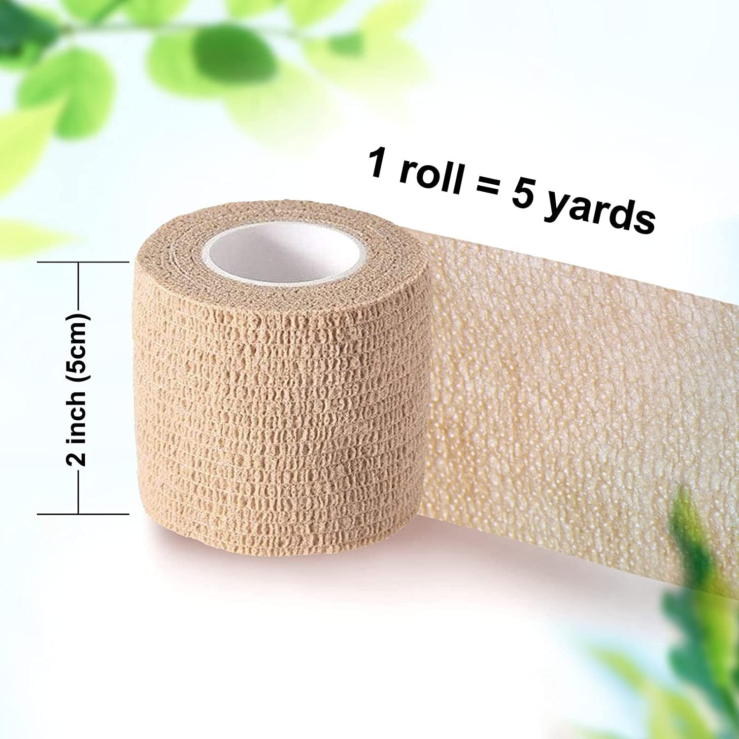 Self Adhesive Bandage Wrap, 2 inches x 5 Yards, 6 2 Inch, Beige ( 6 Pack )
