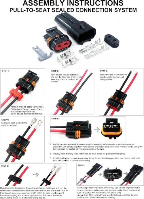 2 Pin Waterproof Connector 10-12awg Terminals and Seals 46Amp (10-12 GA (1set))