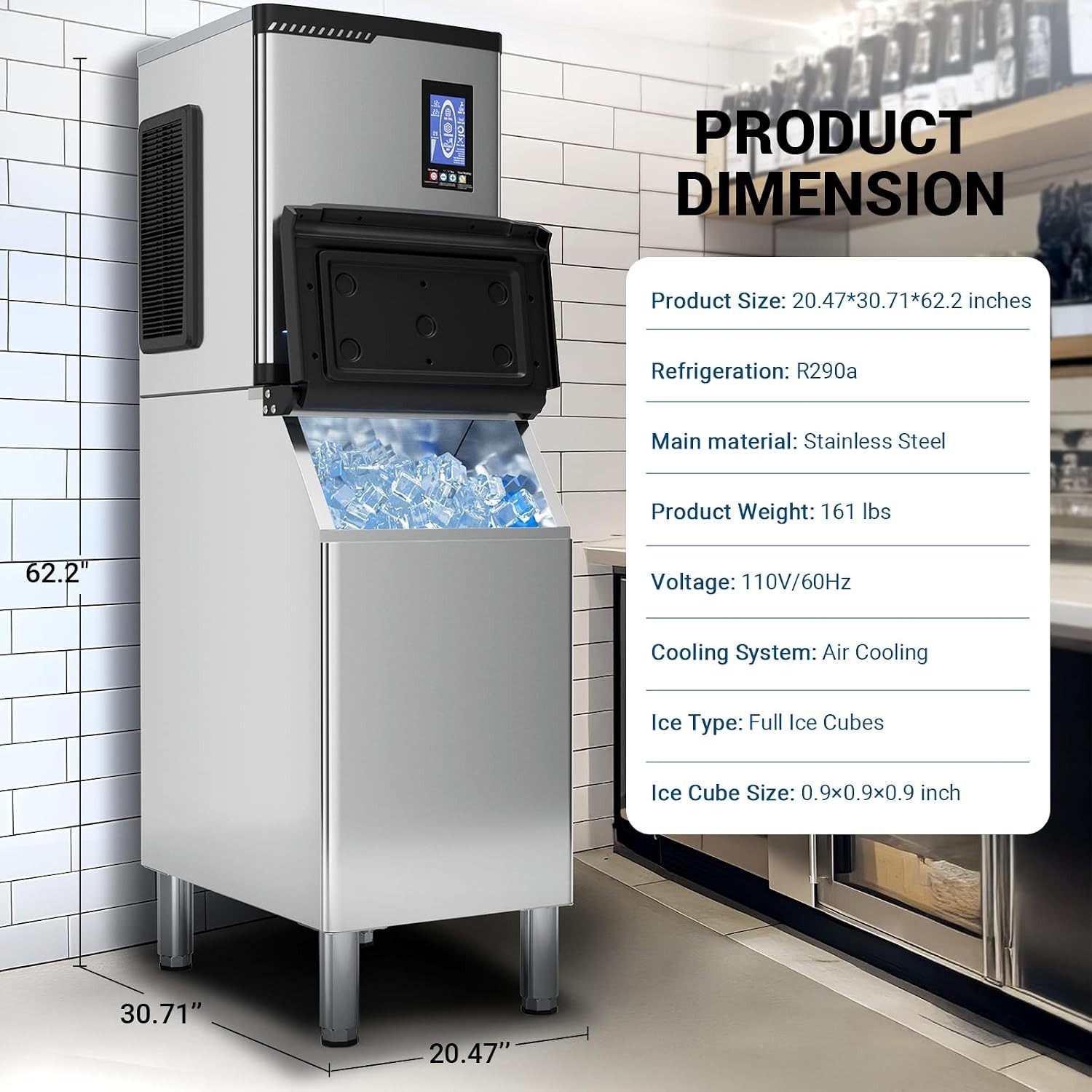 xutum680Lbs ETL Commercial Ice Maker Machine Industrial Ice Maker 550Lbs Storage