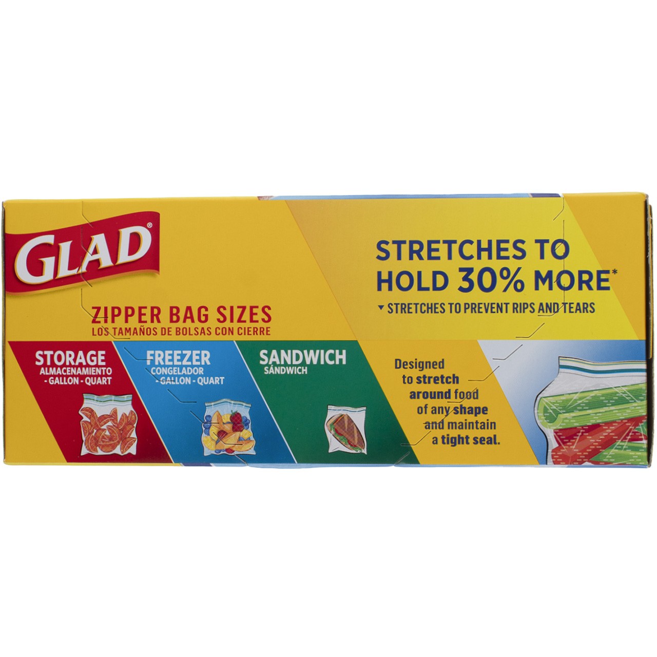 4 Pack Glad FLEX N SEAL Sandwich Zipper Bags, 16.8 cm X 14.9 cm, 12 oz, 100 Ct