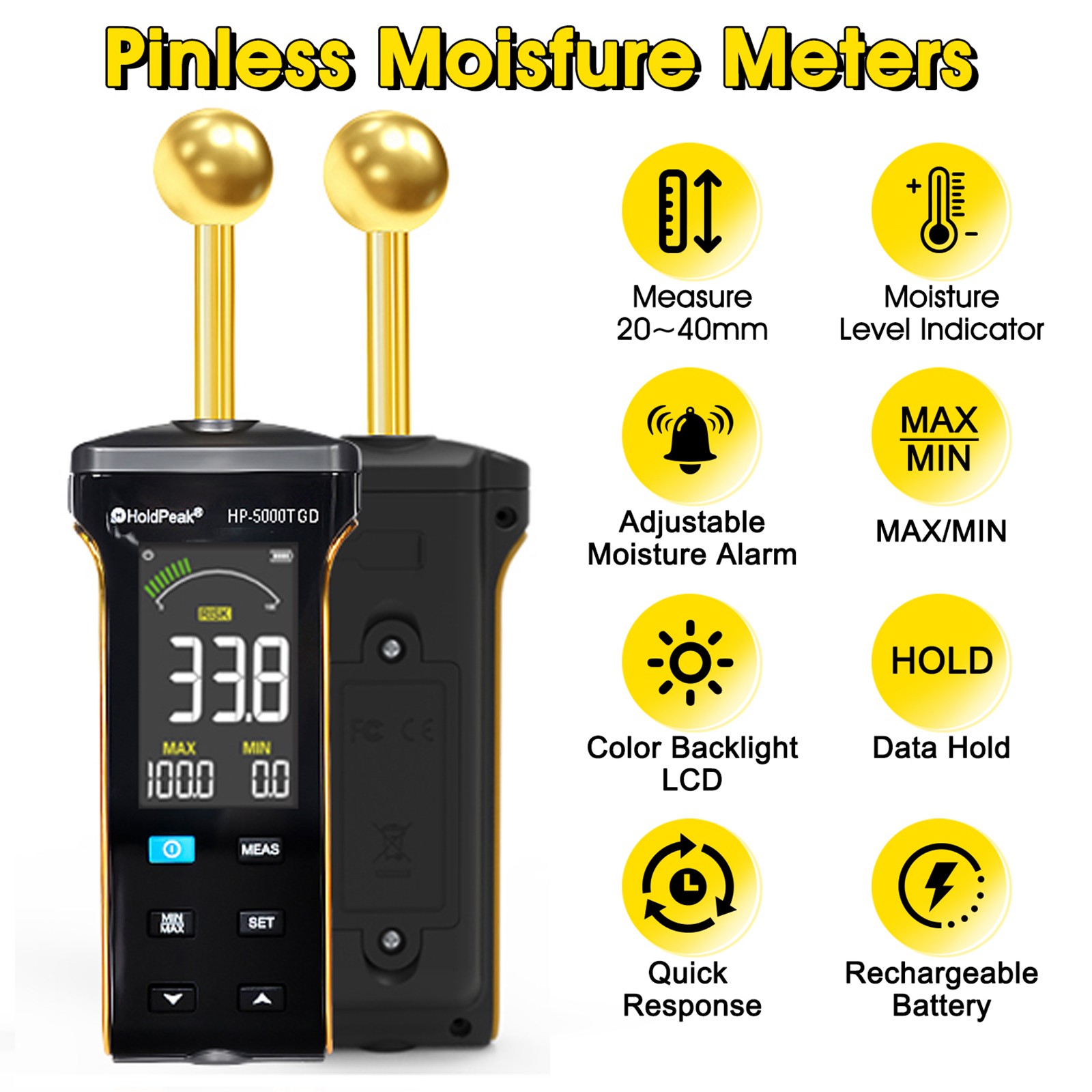 Non-Invasive Moisture Detector 20 to 40mm Depth for Wood Concrete Drywall 0-100%