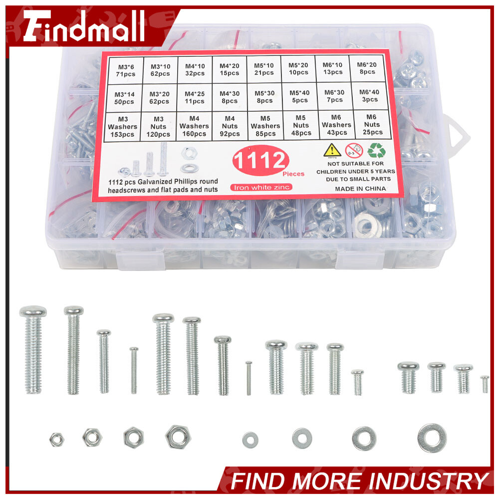 Findmall 1080Pcs Metric Machine Screws Bolts And Nuts Assortment Kit M3/M4/M5/M6