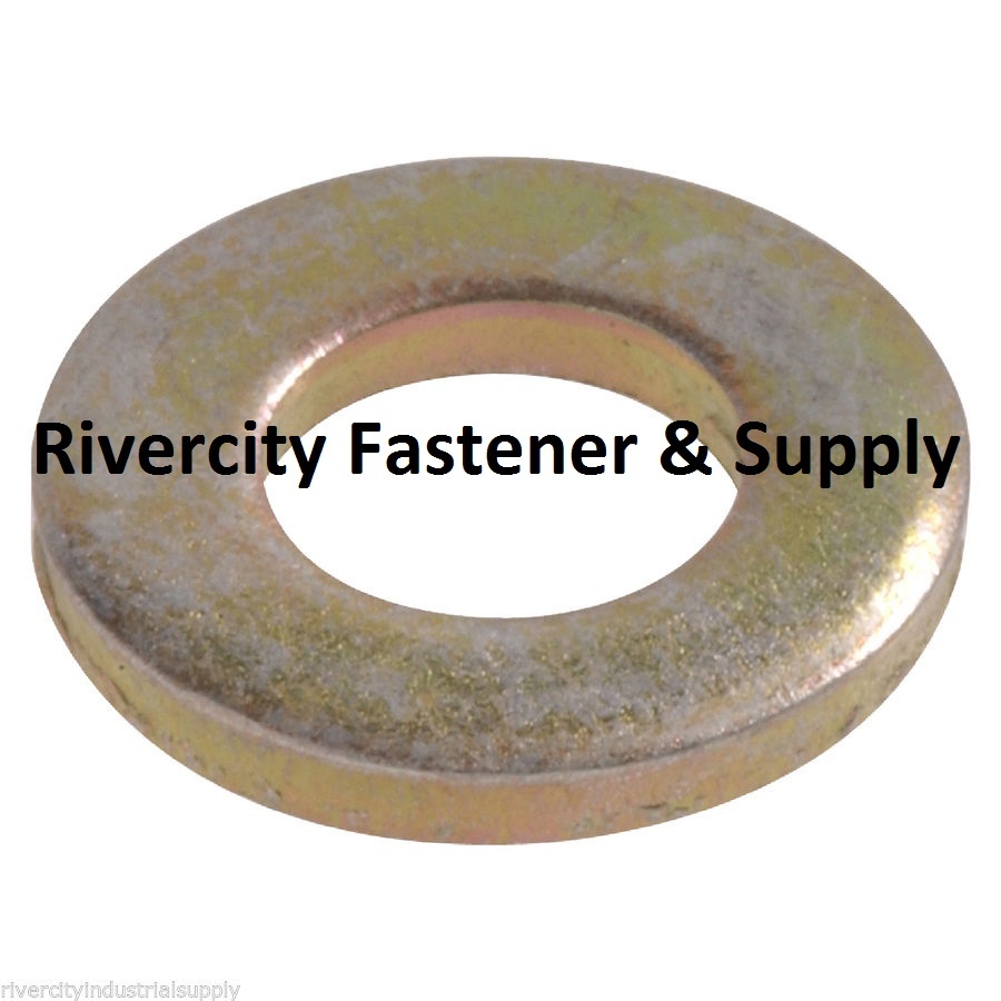 (50) 3/8 Inch Grade 8 USS Flat Washers 3/8″ Thru Hardened Washer Yellow Zinc