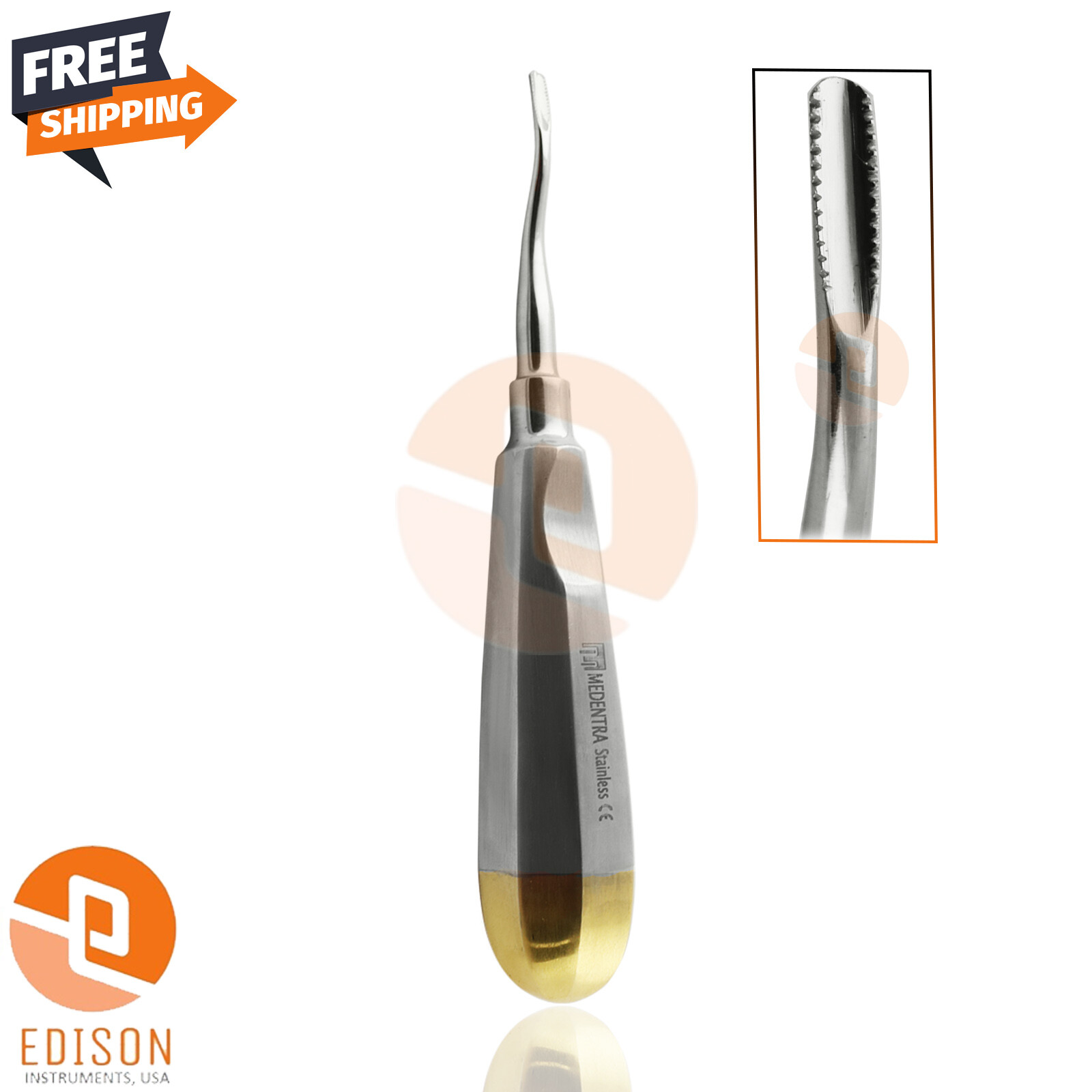 Dental Tooth Extracting Elevators #77R Serrated Oral Surgery Half Gold Handle