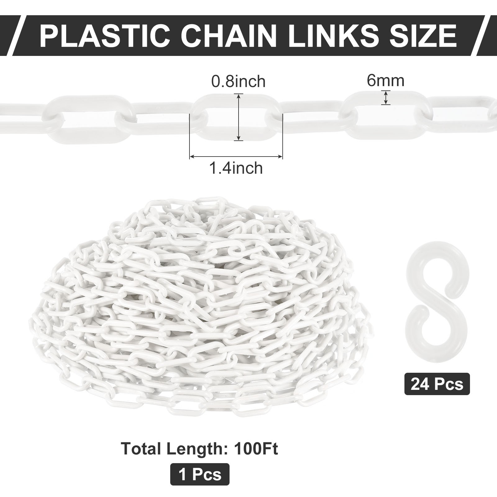 Plastic Chain Links 100 Foot Safety Barrier Chain White
