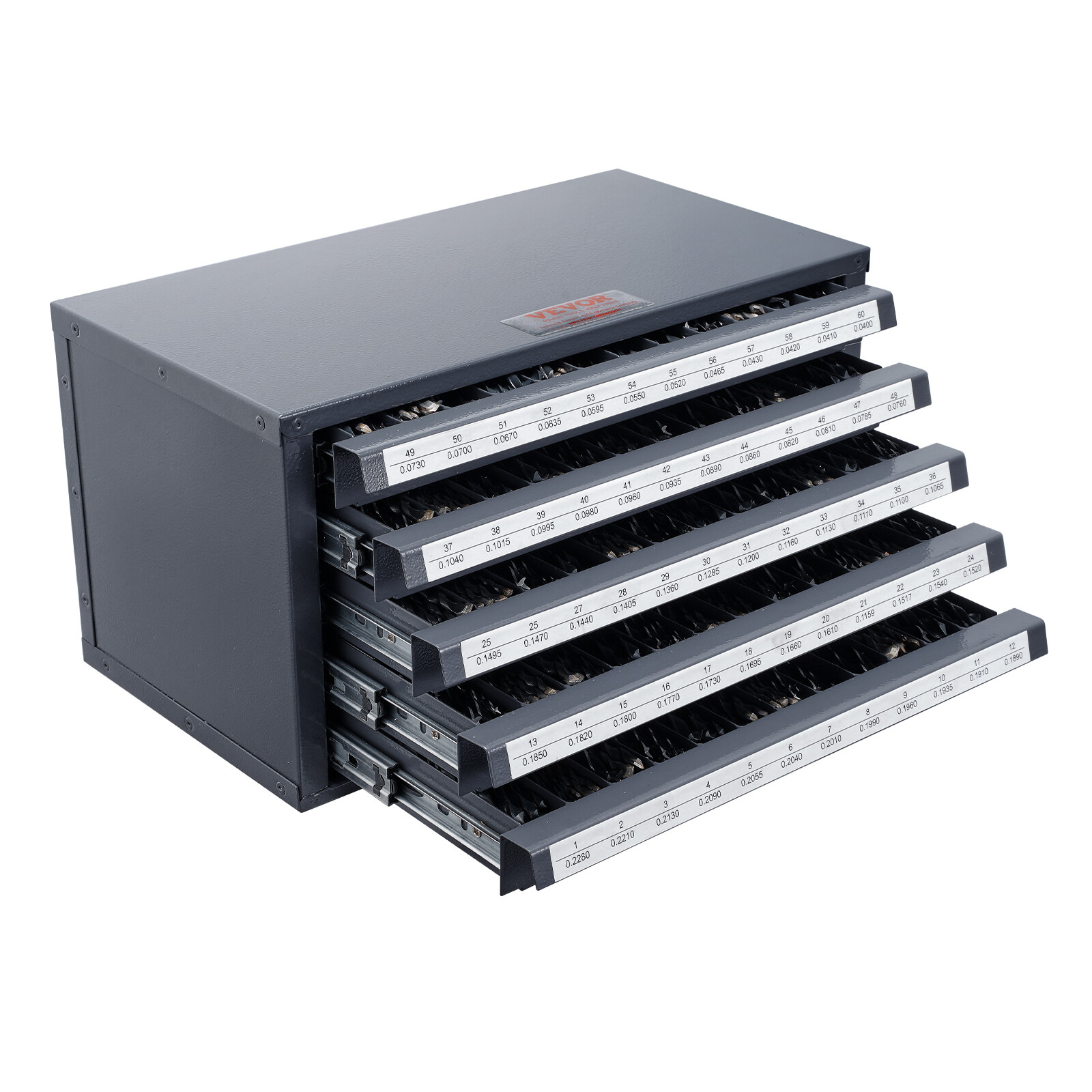VEVOR Drill Bit Dispenser Organizer Cabinet Five-Drawer for #1 to #60 Stackable
