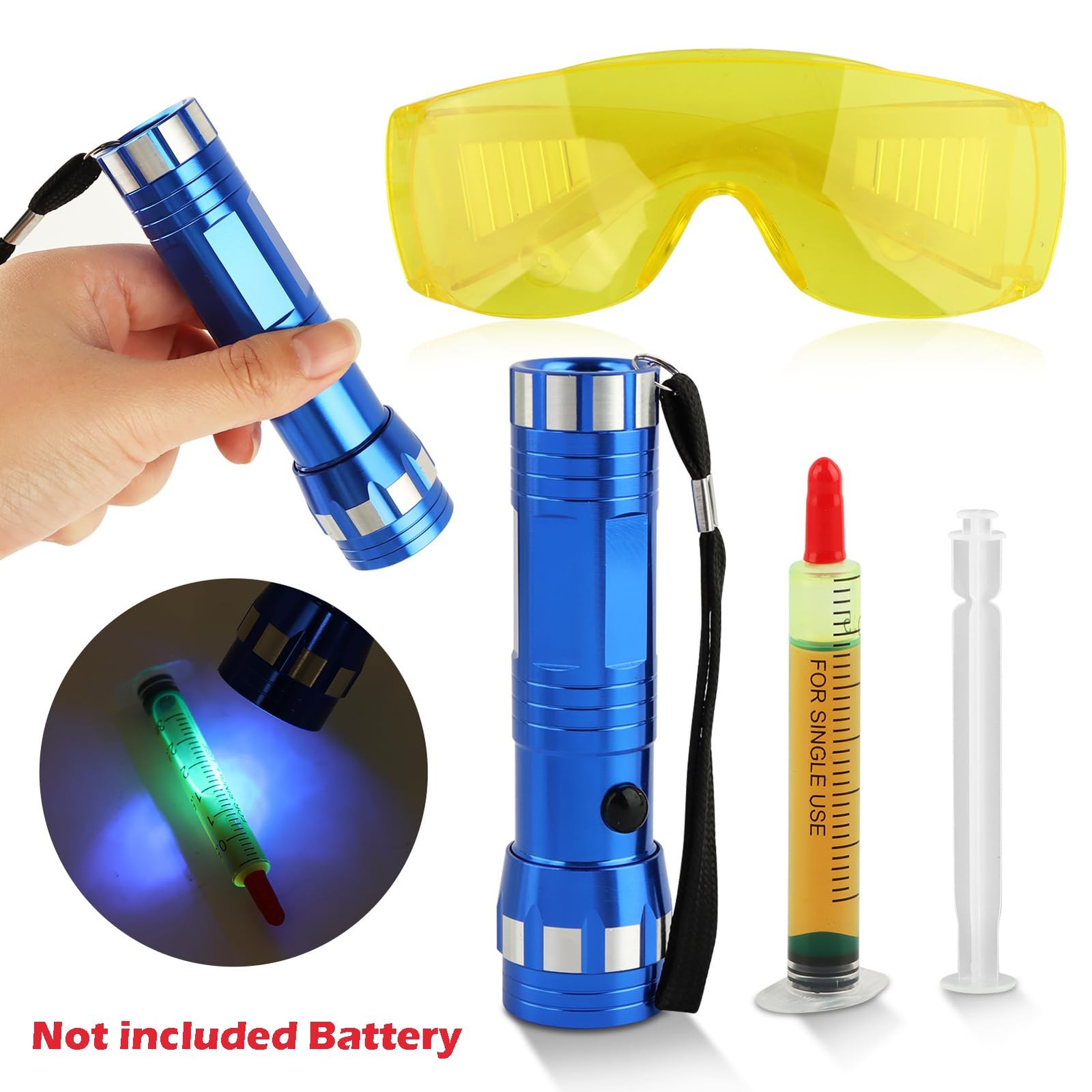 Fluorescent Leak Detector Kit Glasses UV Dye AC Auto Tool HeavyDuty Portable