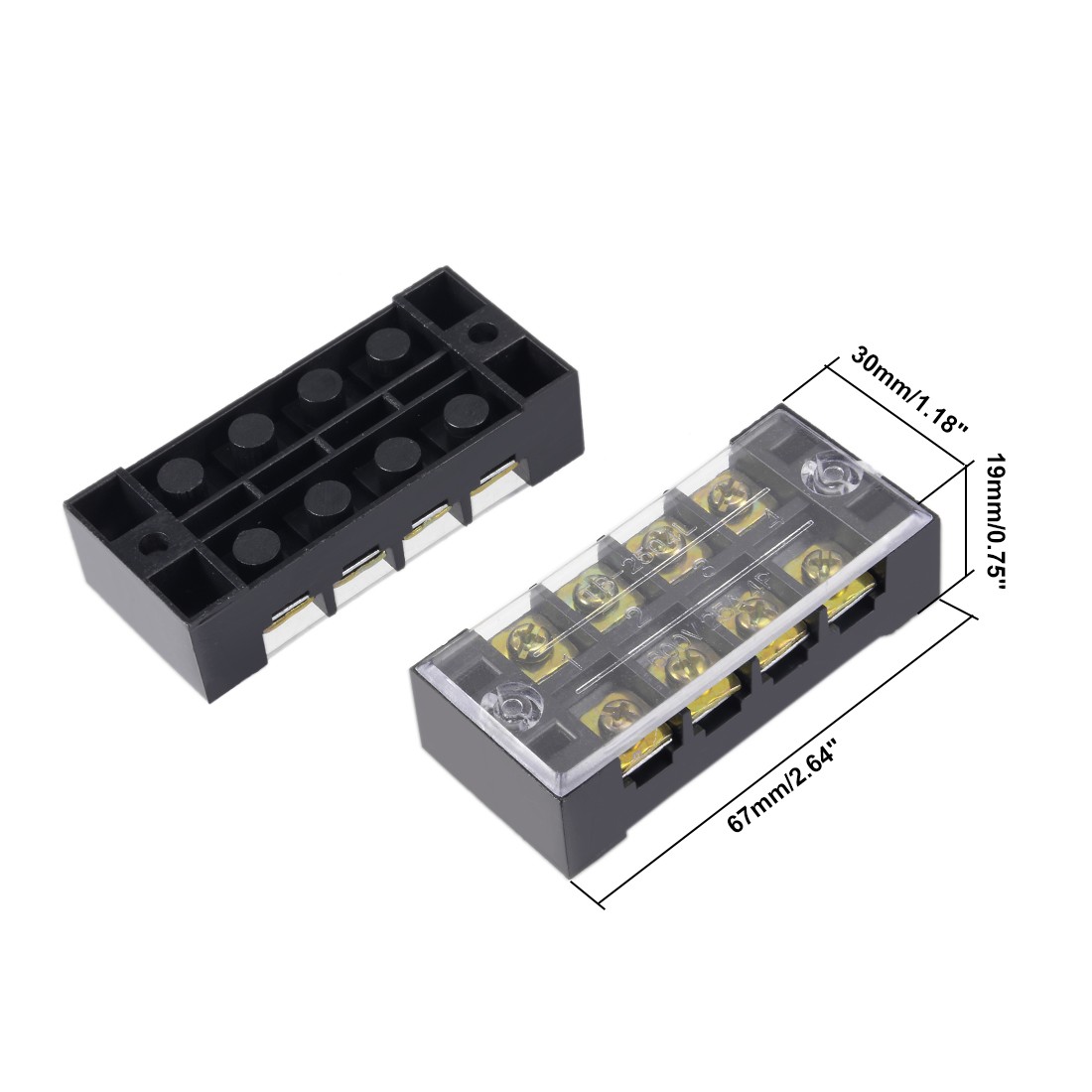 2Pcs 4 Position Dual Rows Barrier Block Terminal Strip for Machine 600V 25A Wire