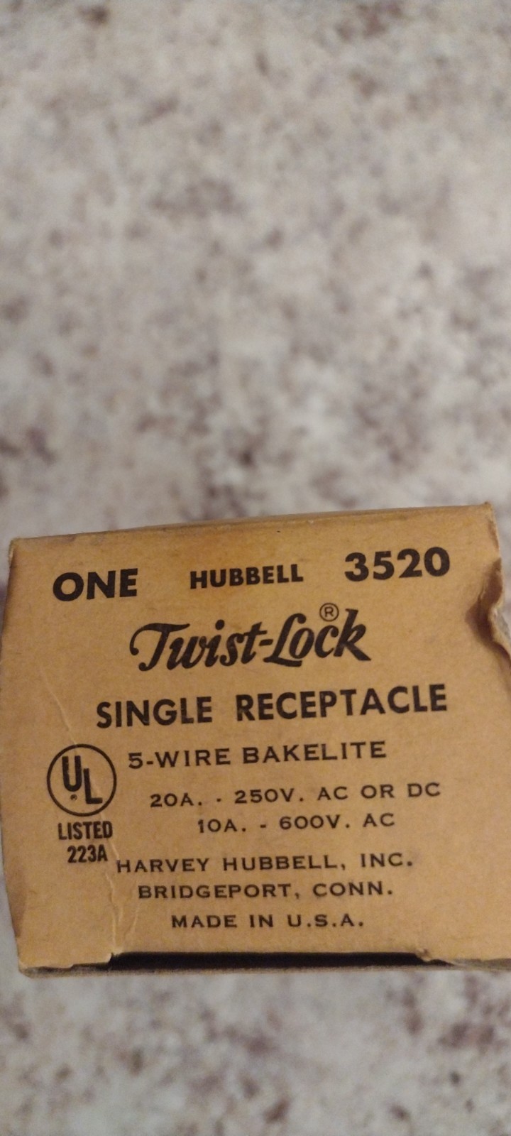 Hubbell Single Twist-lock 5-wire Receptacle, 20a, 250v AC or DC, 10a, 600vac