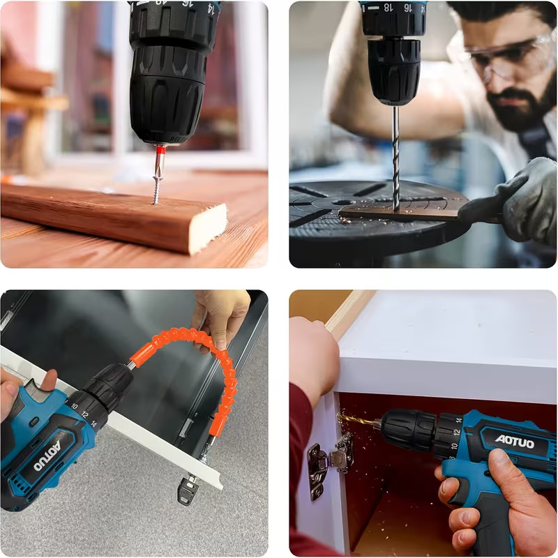 Rechargeable Electric Drill, Equipped with Drill, LED Lighting, Portable Multi