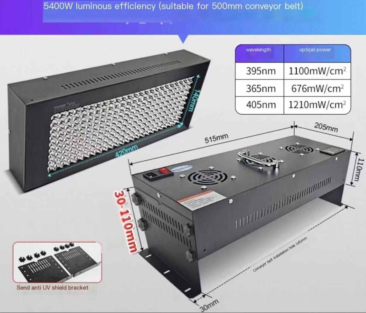Conveyor Belt Dedicated UV Curing Lamp Light Belt Timing Function PLC Control