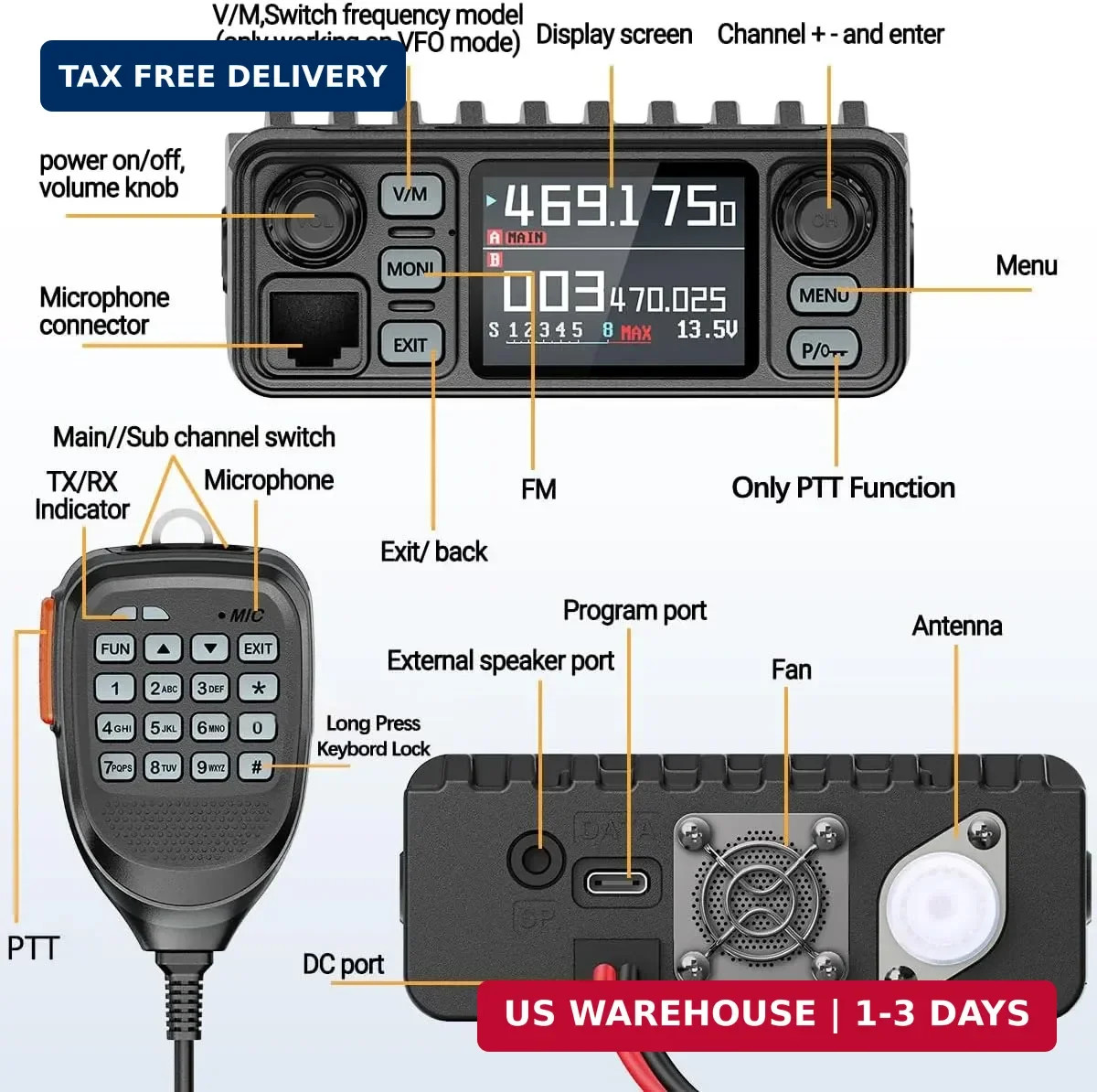 AR-8118 GMRS Mobile Radio, 25W Long Range GMRS Repeater Capable Base Station,…