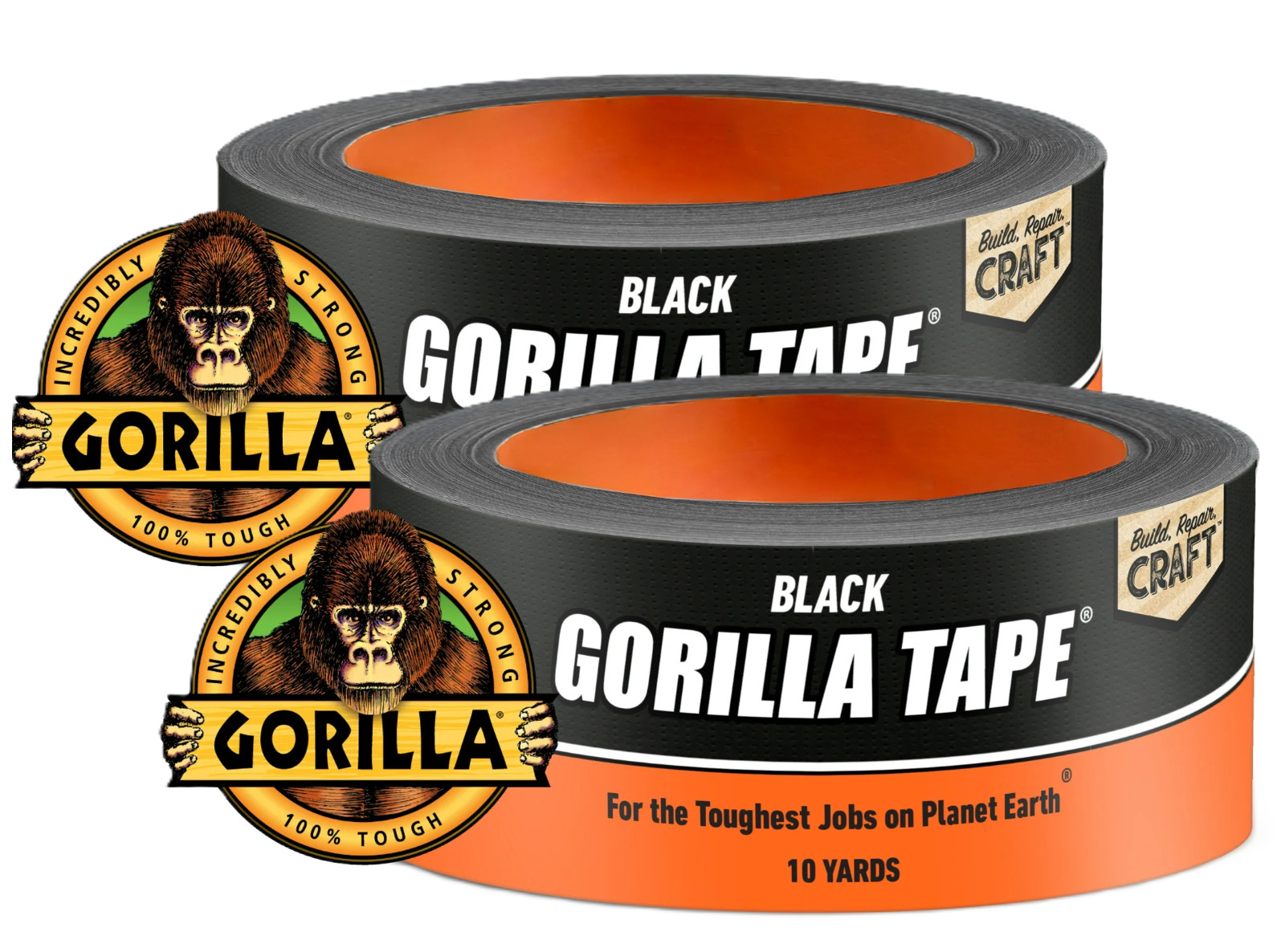 Gorilla Black 1.88 Inch X 10 Yard Duct Tape, Single Roll (Pack of 2)