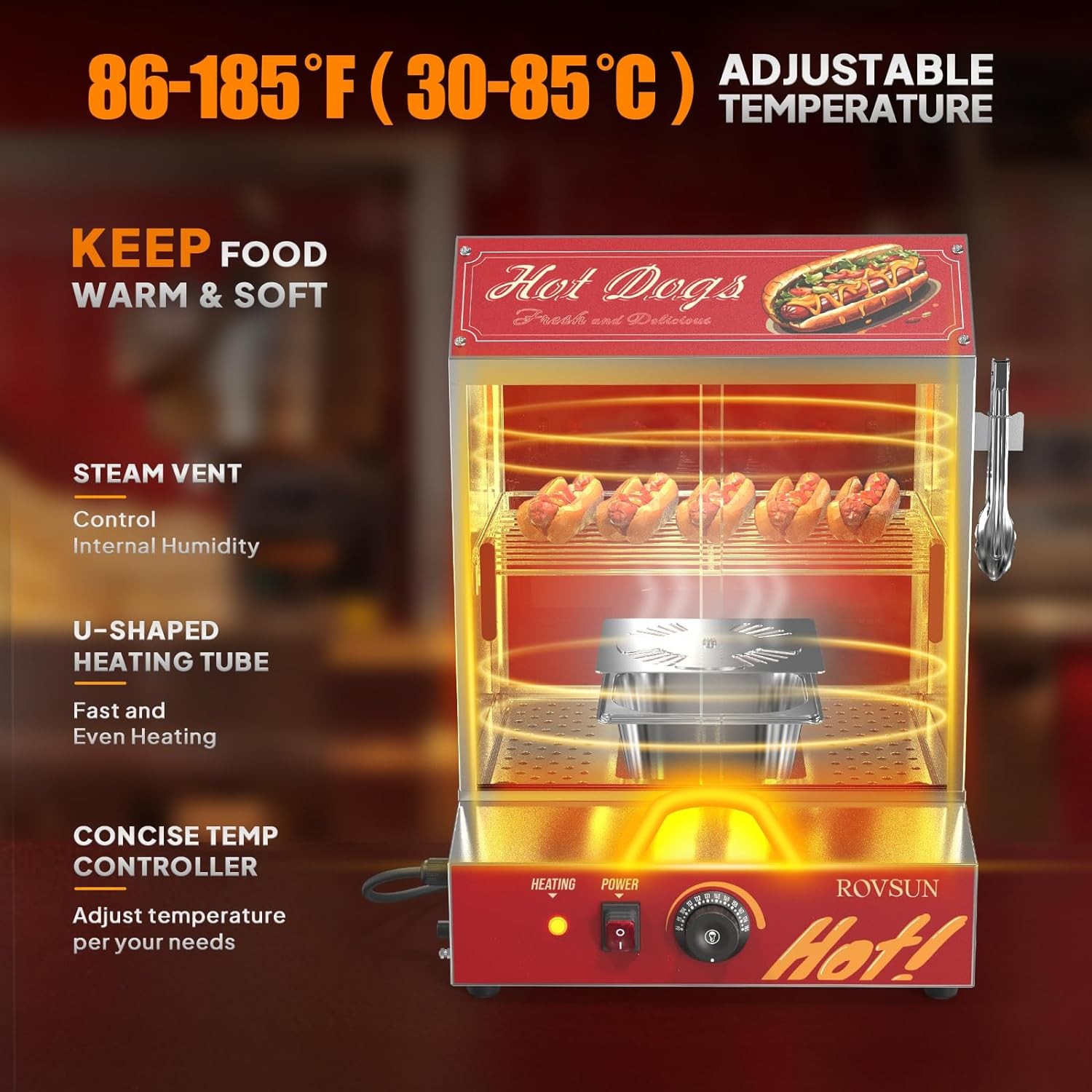 30L/40L 500W Commercial Hot Dog Steamer 2-Tier Electric Bun Warmer W/Slide Doors