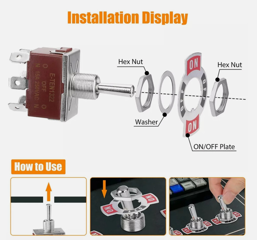 3pcs 6Pin Heavy Duty Momentary DPDT ON/OFF/ON Toggle Switch 20A 125V Waterproof