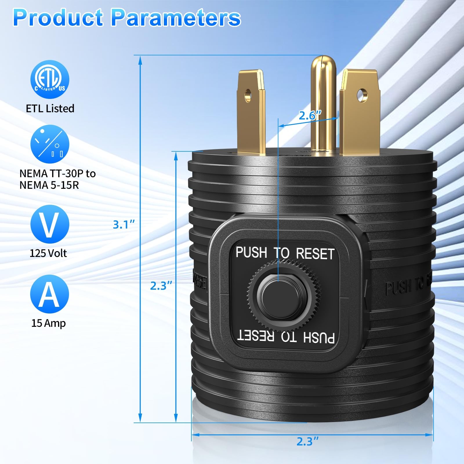 30A to 110 Adapter NEMA TT-30P Male Plug to NEMA 5-15R Female Receptacle with…