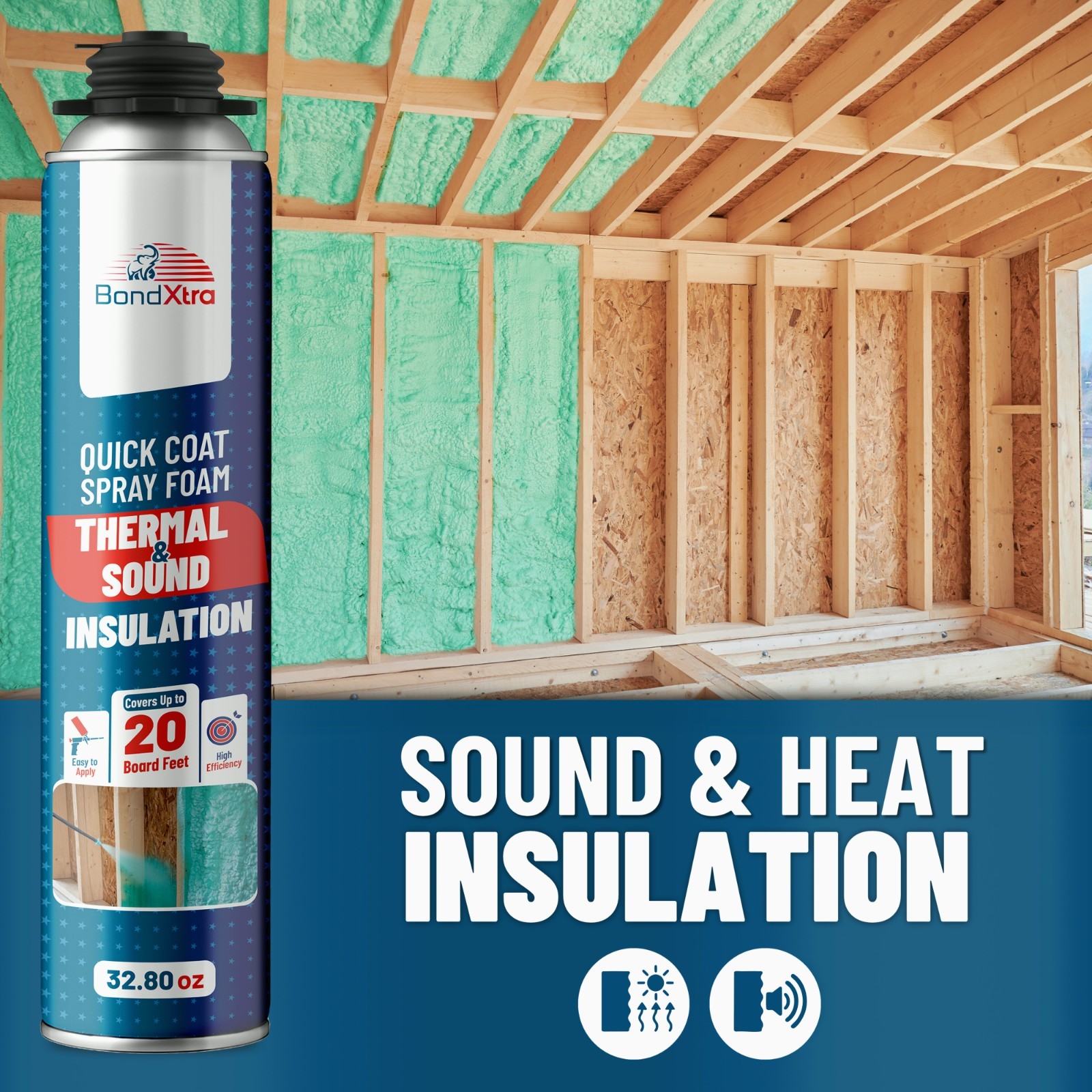 BondXtra Spray Foam Insulation Kit (6 x 32.80 oz/930gr -120 Brd ft) Self-Expandi