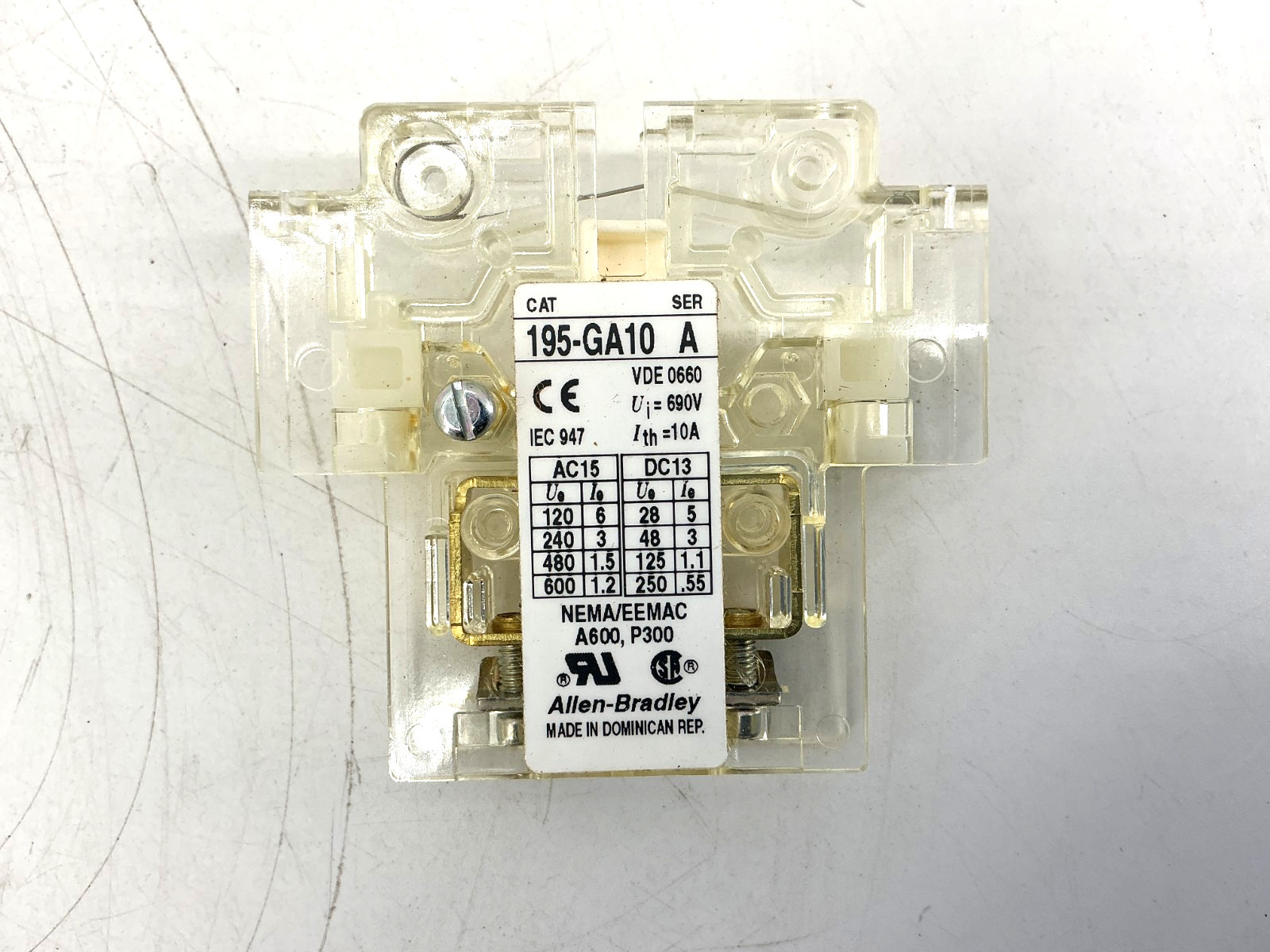 Lot of 2 New Allen Bradley 195-GA10 Ser A Auxiliary Switch Contact 10A 600VAC