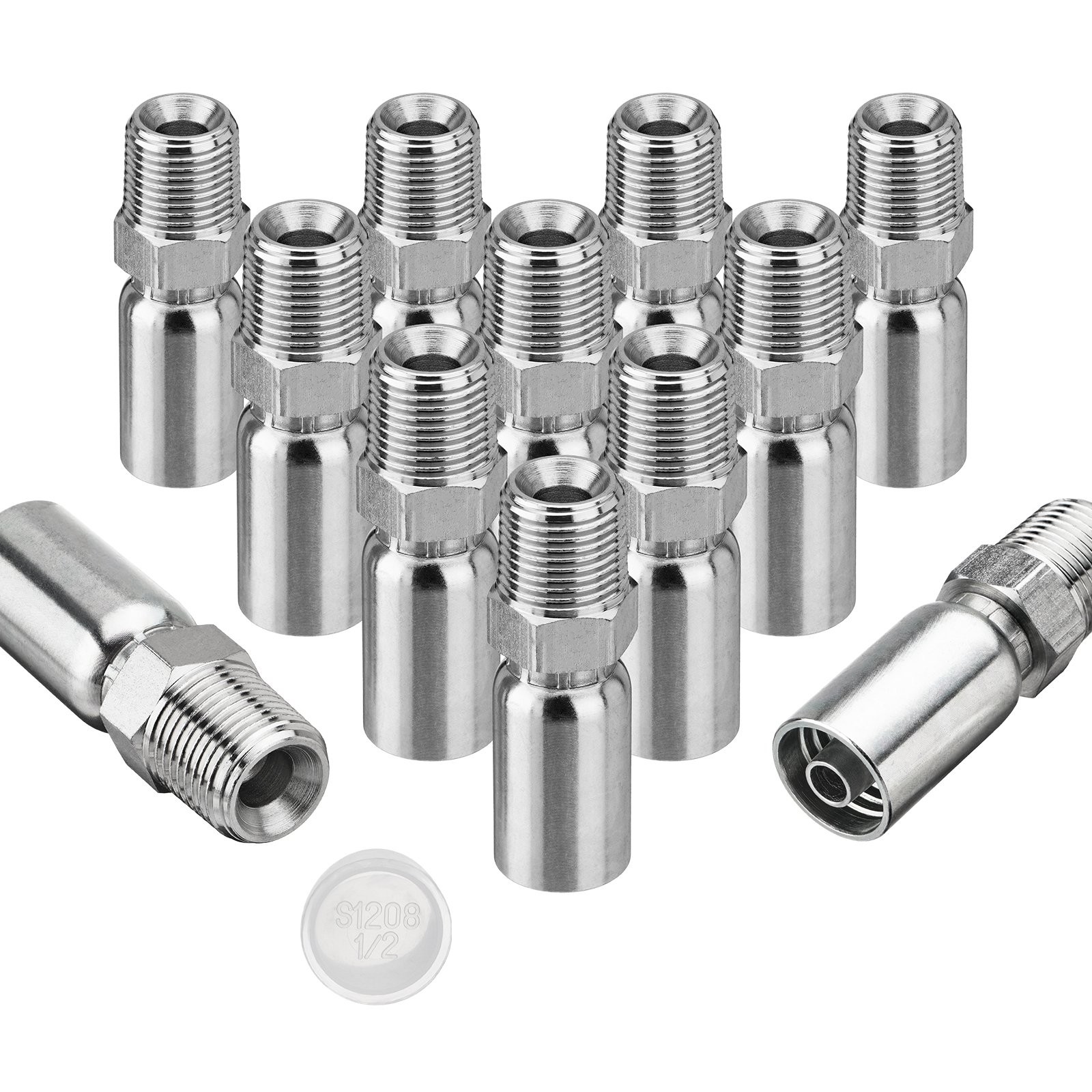 12 Pack 3/8″ I.D. Hose x 1/2″ NPTF Male Hydraulic Hose End Crimp Fittings A+++