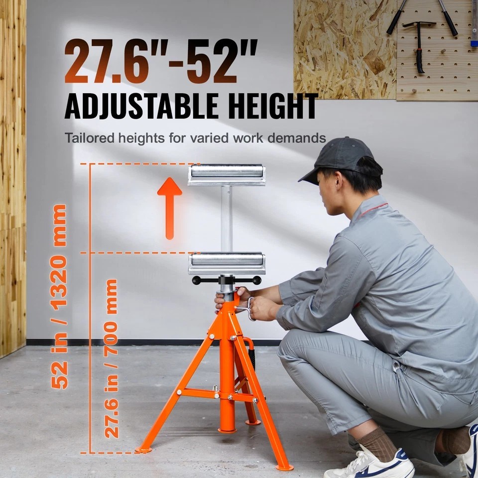Roller Stand 2500 LBS Load 27.6″-52″ Height Adjustable 45# Steel Foldable