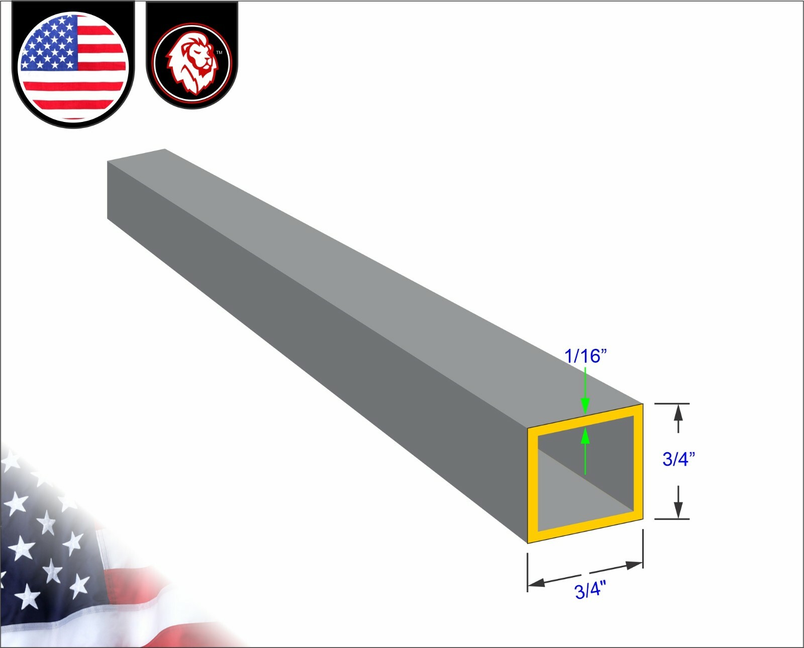 3/4″ Galvanized Square Steel Tube – 16 gauge – 12″ inch long (1-ft)