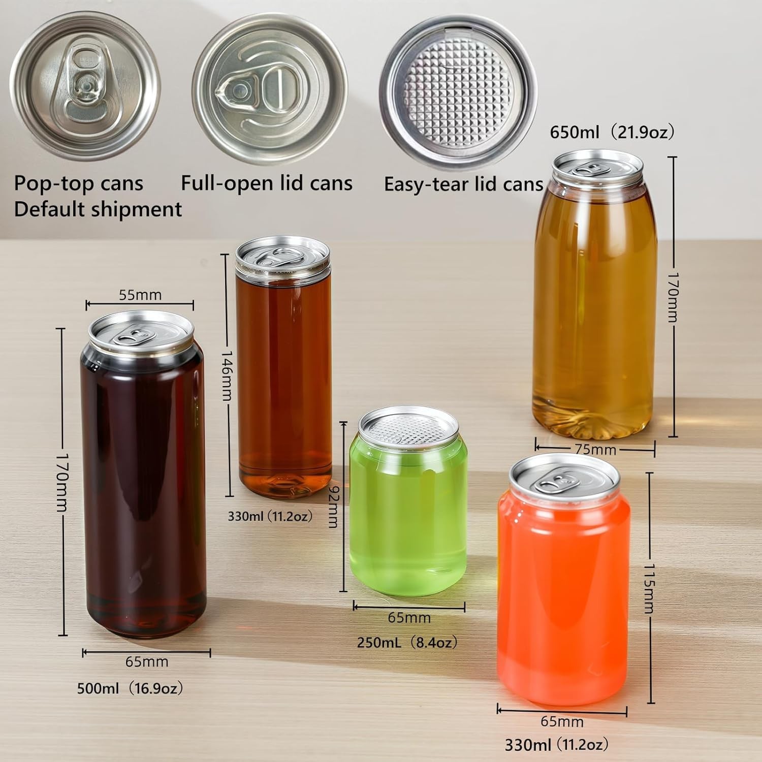 200-Pack 11.2 oz(330ml) Disposable PET Plastic Can Sealing Cups with Aluminum