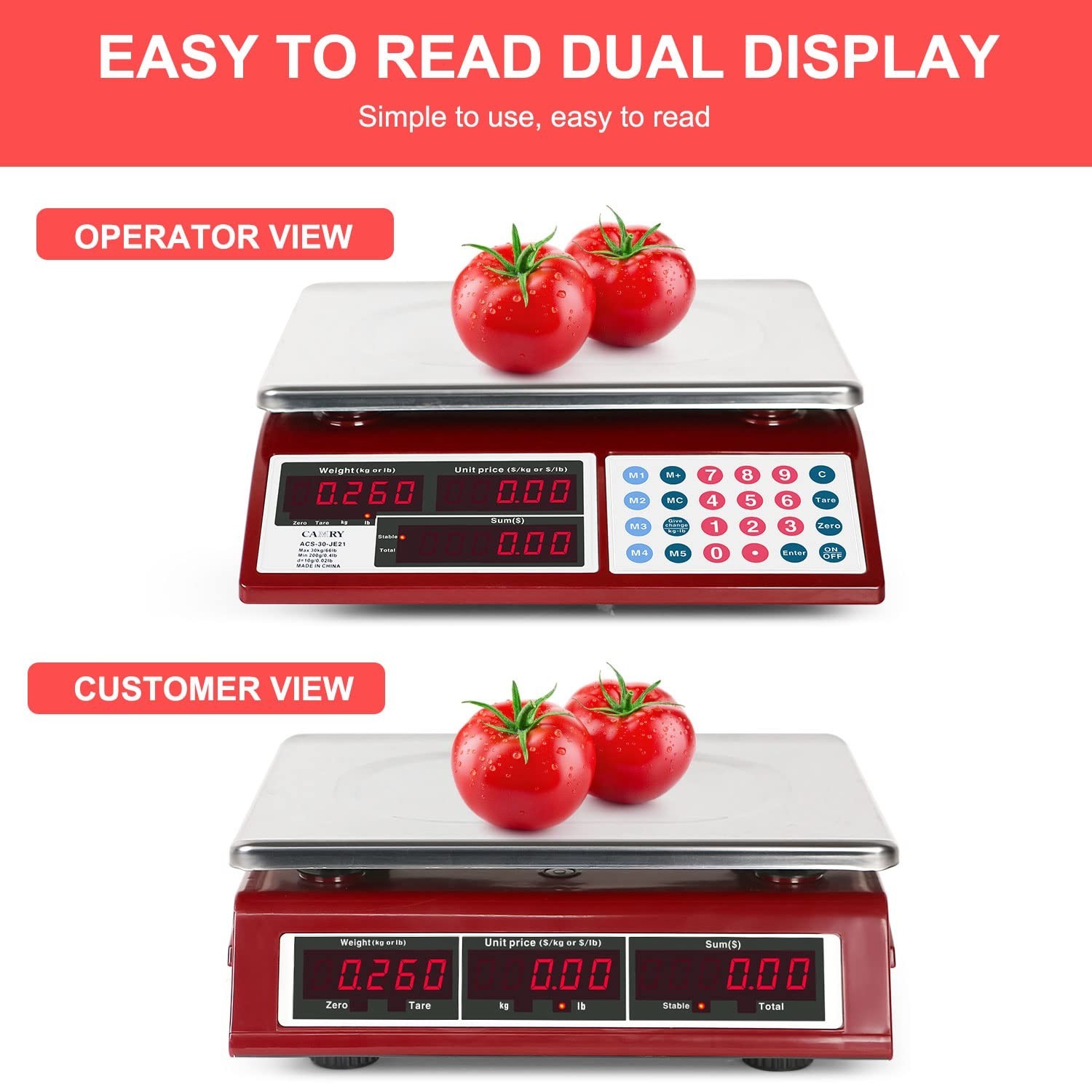 CAMRY Digital Price Computing Scale Commercial 66lb / 30kg Fruit Meat Produce…