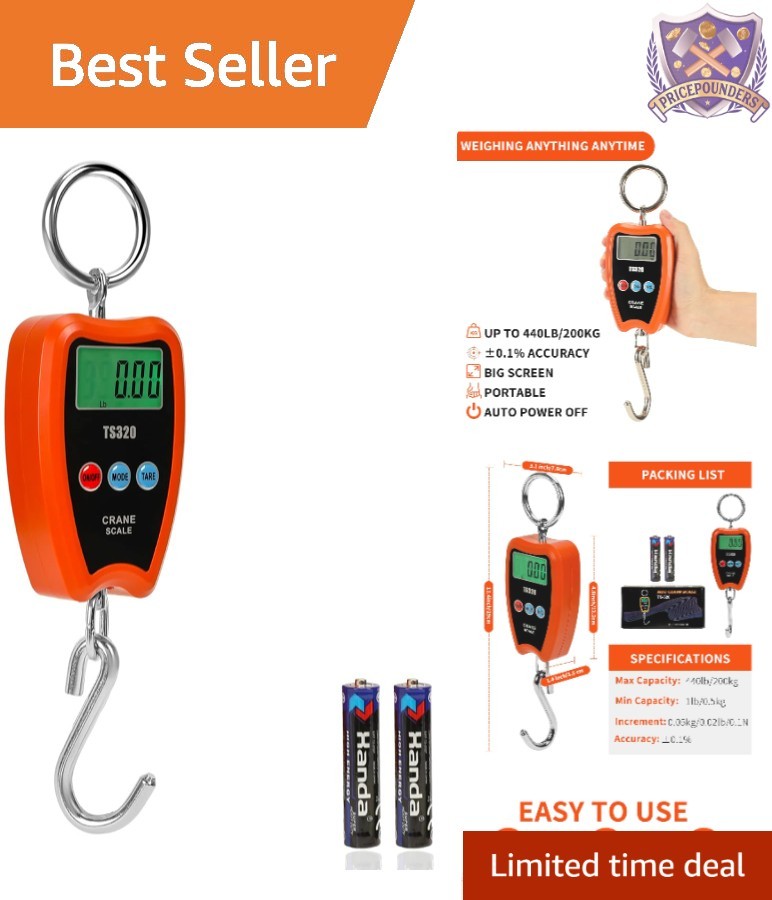 Digital Crane Scale 200kg/440lbs Handheld Mini Hanging Scale for Farm Garage