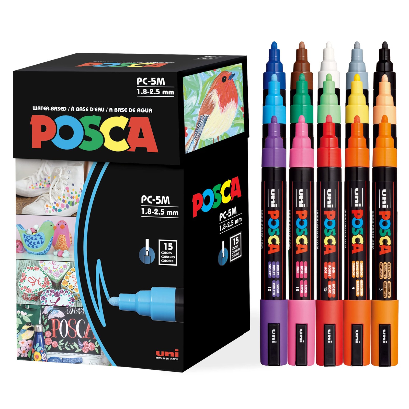 Posca Paint Art Markers, Set of 15 5M Medium Acrylic Markers with Reversible …