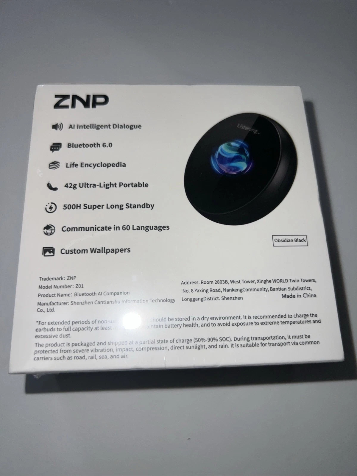 ZNP Obsidian Black Z01 Ai-Badge for Conversational Chat Hifi Sound – used-M